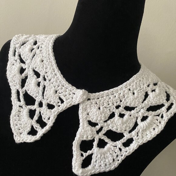 Handmade Crochet White Cotton Collar Neckwear Accessory - Picture 2 of 6